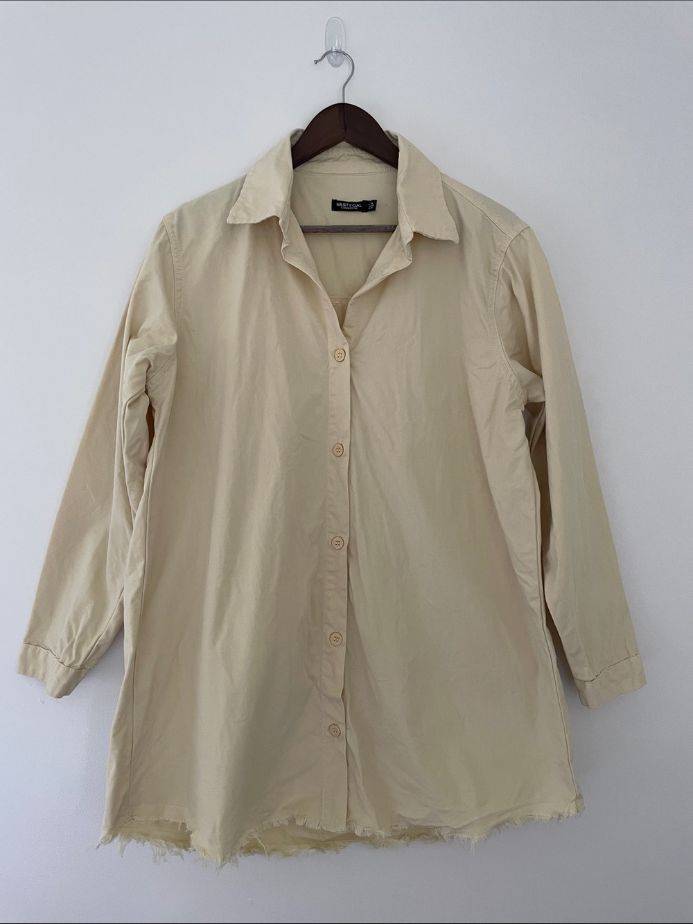 Nasty Gal Cream Oversized Button Down Casual Shirt Dress